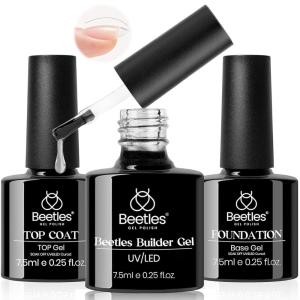 imageBeetles Liner Gel Top Coat  Decoration Sealing Precision Nail Gel with Fine Brush for Detailed Designs Strong Adhesion for Mirror Chrome Powder Rhinestones amp Gap Filling UV Light CureClear Top  Base  Builder