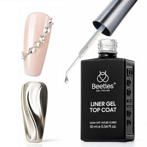 imageBeetles Liner Gel Top Coat  Decoration Sealing Precision Nail Gel with Fine Brush for Detailed Designs Strong Adhesion for Mirror Chrome Powder Rhinestones amp Gap Filling UV Light CureClear Liner Gel Top Coat