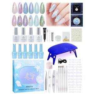 imageBeetles Moonlit Sanctuary Lucky Box Cancer Zodiac Gel Nail Polish Kit Blue White Pearl Sliver Glitter Colors AllinOne Nail Art Set with Tools Necklace Badge Salon DIY Zodiac Gift for WomenPisces Fantasy