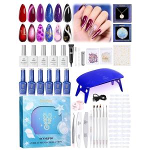 imageBeetles Moonlit Sanctuary Lucky Box Cancer Zodiac Gel Nail Polish Kit Blue White Pearl Sliver Glitter Colors AllinOne Nail Art Set with Tools Necklace Badge Salon DIY Zodiac Gift for WomenMidnight Vampire