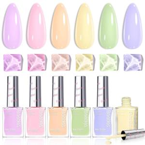 imageBeetles Pastel Nail Polish Set  Butter Kiss 6 Colors Glitter Spring Nail Polish Quick Dry Set Spring Nails Art Long Lasting Shine DIY Manicure Easter Nails Gift for HerMacaron Mood