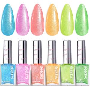 imageBeetles Pastel Nail Polish Set  Butter Kiss 6 Colors Glitter Spring Nail Polish Quick Dry Set Spring Nails Art Long Lasting Shine DIY Manicure Easter Nails Gift for HerNeon Fever
