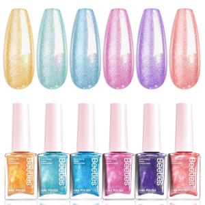 imageBeetles Pastel Nail Polish Set  Butter Kiss 6 Colors Glitter Spring Nail Polish Quick Dry Set Spring Nails Art Long Lasting Shine DIY Manicure Easter Nails Gift for Her00Candy Galaxy