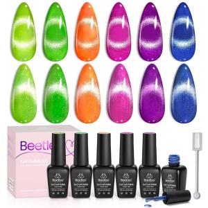 imageBeetles Romantic Galaxy Cat Eye Gel Nail Polish Set  6 Colors Glitter Gel Polish Kit Pink Blue Purple Red Green Velvet Gel Magnet Soak Off UV French Nail Art Manicure Spring Summer Gift for Women0  6 Colors Cat Eyes Magic Spells