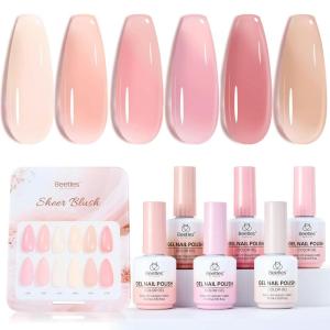 imageBeetles Spring Nectar Jelly Gel Nail Polish Set  6 Colors 15ML Pastel Gel Polish Kit Pink Purple Blue Mint Green Yellow Sheer Translucent Effect Soak Off UV Nail Art Manicure Gift for Women000Sheer Blush
