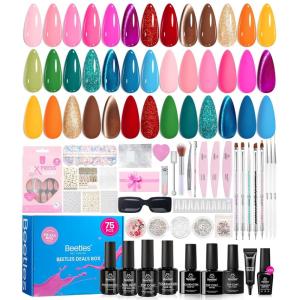 imageBeetles Spring Pudding Jelly Gel Nail Polish Set  28PCS 20 Colors Jelly Pink Purple Red Blue Green Glitter Silver Cat Eye Base Glossy Matte Top Coat French Nails Gift for WomenWandering Peace Collection