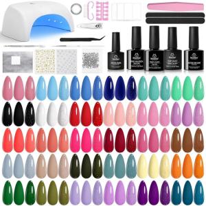 imageBeetles Spring Pudding Jelly Gel Nail Polish Set  28PCS 20 Colors Jelly Pink Purple Red Blue Green Glitter Silver Cat Eye Base Glossy Matte Top Coat French Nails Gift for Women32 Colors Beginner Kit