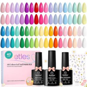 imageBeetles Spring Pudding Jelly Gel Nail Polish Set  28PCS 20 Colors Jelly Pink Purple Red Blue Green Glitter Silver Cat Eye Base Glossy Matte Top Coat French Nails Gift for Women0036 Colors Petal Symphony