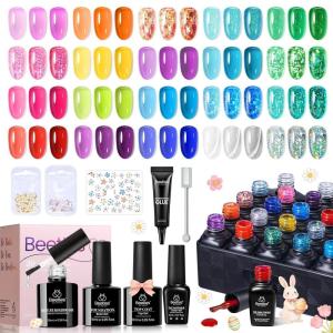 imageBeetles Spring Pudding Jelly Gel Nail Polish Set  28PCS 20 Colors Jelly Pink Purple Red Blue Green Glitter Silver Cat Eye Base Glossy Matte Top Coat French Nails Gift for WomenSunbeam Jelly