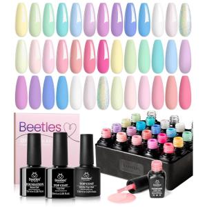 imageBeetles Spring Pudding Jelly Gel Nail Polish Set  28PCS 20 Colors Jelly Pink Purple Red Blue Green Glitter Silver Cat Eye Base Glossy Matte Top Coat French Nails Gift for Women20 Colors Dreamy Town