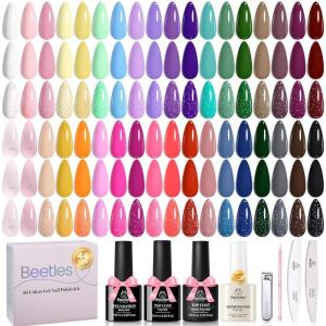 imageBeetles Spring Pudding Jelly Gel Nail Polish Set  28PCS 20 Colors Jelly Pink Purple Red Blue Green Glitter Silver Cat Eye Base Glossy Matte Top Coat French Nails Gift for WomenCold Shoulder