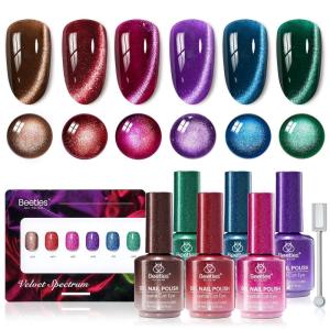 imageBeetles Stardust Whisper Cat Eye Gel Nail Polish Set  6 Colors Spring Gel Polish Kit Glitter Cat Eye Pink Blue Purple Red Green Velvet Gel Magnet Soak Off UV French Nail Art Manicure Gift for Women000Velvet Reveria