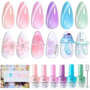 imageBeetles Stardust Whisper Cat Eye Gel Nail Polish Set  6 Colors Spring Gel Polish Kit Glitter Cat Eye Pink Blue Purple Red Green Velvet Gel Magnet Soak Off UV French Nail Art Manicure Gift for Women000Fairy Garden
