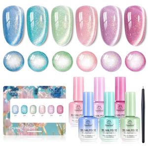 imageBeetles Stardust Whisper Cat Eye Gel Nail Polish Set  6 Colors Spring Gel Polish Kit Glitter Cat Eye Pink Blue Purple Red Green Velvet Gel Magnet Soak Off UV French Nail Art Manicure Gift for Women000Crystal Garden