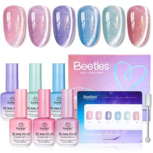 imageBeetles Stardust Whisper Cat Eye Gel Nail Polish Set  6 Colors Spring Gel Polish Kit Glitter Cat Eye Pink Blue Purple Red Green Velvet Gel Magnet Soak Off UV French Nail Art Manicure Gift for WomenROMANTIC GALAXY