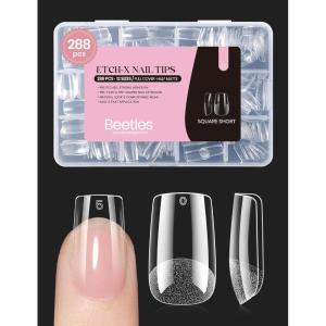 imageBeetles Super Strong Nail Glue 10g for Press On Nails No Uv Lamp Needed Quick Drying Long Lasting Easy Control Semi Solid Nail Glue for False Acrylic Nails33Square Short 288pcs Etch X Nail Tips