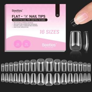 imageBeetles Super Strong Nail Glue for Press On Nails No UV Light Needed 2Pcs 10g Quick Drying Semi Solid Nail Glue Strong Hold for False amp Acrylic Nails17Short Square Coffin 320pcs FlatX Nail Tips