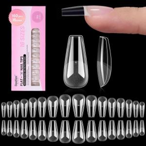 imageBeetles Super Strong Nail Glue for Press On Nails No UV Light Needed 2Pcs 10g Quick Drying Semi Solid Nail Glue Strong Hold for False amp Acrylic Nails24Medium Coffin 160pcs FlatX Nail Tips 