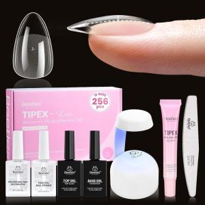 imageBeetles Tipex Lite PreBuilt Apex Nail Tips Kit Square Short 256pcs 16 Sizes with Tipex Nail Glue Dehydrator Primer Base amp Top Coat Mini UV Lamp AllinOne Gel Nail Kit3DTipex Lite Kit with PrimerAlmond Short