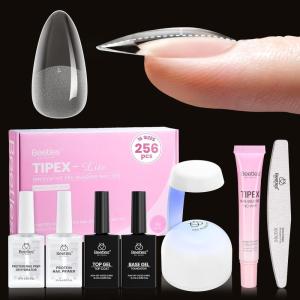 imageBeetles Tipex Lite PreBuilt Apex Nail Tips Kit Square Short 256pcs 16 Sizes with Tipex Nail Glue Dehydrator Primer Base amp Top Coat Mini UV Lamp AllinOne Gel Nail Kit3CTipex Lite Kit with PrimerAlmond Medium