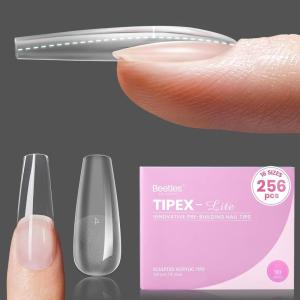 imageBeetles Tipex Lite PreBuilt Apex Nail Tips Kit Square Short 256pcs 16 Sizes with Tipex Nail Glue Dehydrator Primer Base amp Top Coat Mini UV Lamp AllinOne Gel Nail Kit2FTipex LiteCoffin Long 256pcs