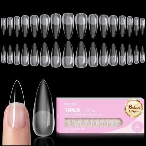 imageBeetles Tipex Lite PreBuilt Apex Nail Tips Kit Square Short 256pcs 16 Sizes with Tipex Nail Glue Dehydrator Primer Base amp Top Coat Mini UV Lamp AllinOne Gel Nail Kit0ATipex LiteStiletto Medium 96pcs
