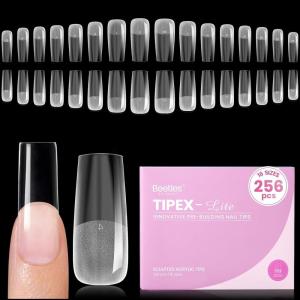 imageBeetles Tipex Lite PreBuilt Apex Nail Tips Kit Square Short 256pcs 16 Sizes with Tipex Nail Glue Dehydrator Primer Base amp Top Coat Mini UV Lamp AllinOne Gel Nail Kit2BTipex LiteSquare Long 256pcs