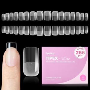 imageBeetles Tipex Lite PreBuilt Apex Nail Tips Kit Square Short 256pcs 16 Sizes with Tipex Nail Glue Dehydrator Primer Base amp Top Coat Mini UV Lamp AllinOne Gel Nail Kit2ETipex LiteSquare Short 256pcs