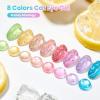 imageBeetles Bubbly Mixology Cat Eye Gel Nail Polish Set  8 Colors Pastel Spring Shimmer Glitter Gel Polish Kit Pink Blue Orange Green Yellow Purple Velvet Gel Soak Off UV DIY Manicure Gift for Women000Bubbly Mixology
