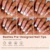 imageBeetles X Press Plus French Tips Press On Nails 16 Sizes 224 Pcs Pastel Short Almond Press On Nails Gel Nail Tips PreApplied Primer Base Coat Soak Off Uv Nail Extension Manicure Gift for WomenGL Square DesignBrown