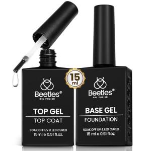 imageBeetles 9 In 1 Nail Glue Gel 2Pcs 20ml Large Size Set for Nail Tips amp Clear PressOn Nails SelfLeveling Extension Gel Designed for Frequent Use DIY amp Salon Ready UVLED Cured00gel base and top coat