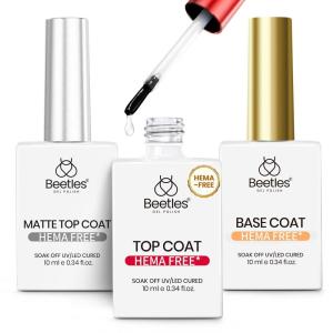 imageBeetles 9 In 1 Nail Glue Gel 2Pcs 20ml Large Size Set for Nail Tips amp Clear PressOn Nails SelfLeveling Extension Gel Designed for Frequent Use DIY amp Salon Ready UVLED Cured03Clear Hema Free Top Coat and Base Coat Set