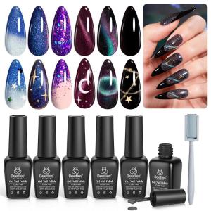 imageBeetles Bubbly Mixology Cat Eye Gel Nail Polish Set  8 Colors Pastel Spring Shimmer Glitter Gel Polish Kit Pink Blue Orange Green Yellow Purple Velvet Gel Soak Off UV DIY Manicure Gift for Women00Milky Way