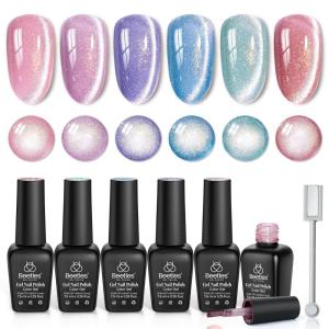 imageBeetles Bubbly Mixology Cat Eye Gel Nail Polish Set  8 Colors Pastel Spring Shimmer Glitter Gel Polish Kit Pink Blue Orange Green Yellow Purple Velvet Gel Soak Off UV DIY Manicure Gift for Women000Romantic