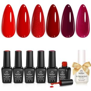 imageBeetles Bubbly Mixology Cat Eye Gel Nail Polish Set  8 Colors Pastel Spring Shimmer Glitter Gel Polish Kit Pink Blue Orange Green Yellow Purple Velvet Gel Soak Off UV DIY Manicure Gift for Women0Red Burgundy