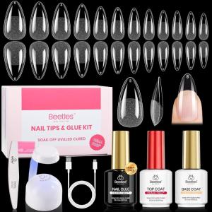 imageBeetles Gel Nail Kit EtchX Coffin Medium 288pcs 12 Sizes Nail Tips 3Pcs 15ml HEMAFree Nail Glue Top Coat amp Base Gel Set with Mini Lamp Press On Nail Long Lasting Extension DIY Set at Home33 Almond Medium 288pcs HemaFree Nail Kit