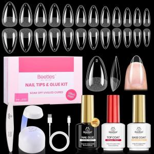 imageBeetles Gel Nail Kit EtchX Coffin Medium 288pcs 12 Sizes Nail Tips 3Pcs 15ml HEMAFree Nail Glue Top Coat amp Base Gel Set with Mini Lamp Press On Nail Long Lasting Extension DIY Set at Home31 Almond Short 288pcs HemaFree Nail Kit