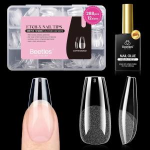 imageBeetles Gel Nail Kit EtchX Coffin Medium 288pcs 12 Sizes Nail Tips 3Pcs 15ml HEMAFree Nail Glue Top Coat amp Base Gel Set with Mini Lamp Press On Nail Long Lasting Extension DIY Set at Home11 Coffin Medium 288pcs Etch X Nail Kit