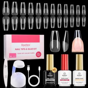 imageBeetles Gel Nail Kit EtchX Coffin Medium 288pcs 12 Sizes Nail Tips 3Pcs 15ml HEMAFree Nail Glue Top Coat amp Base Gel Set with Mini Lamp Press On Nail Long Lasting Extension DIY Set at Home32 Coffin Medium 288pcs HemaFree Nail Kit