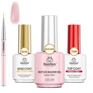 imageBeetles HEMA Free Builder Gel for Nails 3 Pcs Glitter Pink Builder Nail Gel with Gel Top and Base Coat Set for Gel Polish Long Lasting Strengthening Safe LowSensitivity Formula Nail Gifts for Women323 Pcs glitter Builder Nail Gel  Gel Top and Base