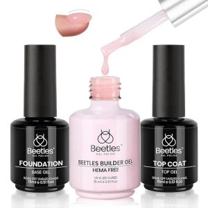 imageBeetles HEMA Free Builder Gel for Nails 3 Pcs Glitter Pink Builder Nail Gel with Gel Top and Base Coat Set for Gel Polish Long Lasting Strengthening Safe LowSensitivity Formula Nail Gifts for Women15ml Top  Base  Pink Builder
