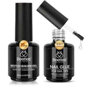 imageBeetles HEMA Free Builder Gel for Nails 3 Pcs Glitter Pink Builder Nail Gel with Gel Top and Base Coat Set for Gel Polish Long Lasting Strengthening Safe LowSensitivity Formula Nail Gifts for Women015ML 2 Nail Glue and Builder Nail Gel