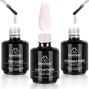 imageBeetles HEMA Free Builder Gel for Nails 3 Pcs Glitter Pink Builder Nail Gel with Gel Top and Base Coat Set for Gel Polish Long Lasting Strengthening Safe LowSensitivity Formula Nail Gifts for Women3 Pcs 15ml top base coat  pink color gel