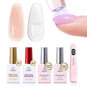 imageBeetles HEMAFREE amp TPO FREE Builder Nail GelPeach Skin 2 Colors Strengthening Nails Building Apex amp Extension Clear amp Jelly Nude Pink Builder Gels for Beginner DIY Salon at Home UV amp LED Lamp NeedClear  Jelly Nude Base Top Coat  Nail Lamp