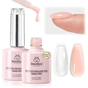 imageBeetles HEMAFREE amp TPO FREE Builder Nail GelPeach Skin 2 Colors Strengthening Nails Building Apex amp Extension Clear amp Jelly Nude Pink Builder Gels for Beginner DIY Salon at Home UV amp LED Lamp NeedB1HEMA FreeClear  Jelly Nude