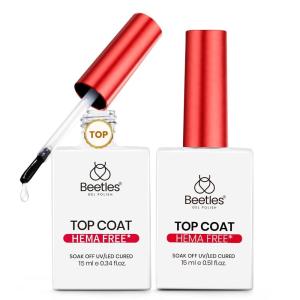 imageBeetles Hema Free Gel Top Coat 2Pcs 15ml  2026 Upgraded Formula Long Lasting No Wipe Top Coat UV LED Gel Polish for DIY at Home amp Salon Manicure2 Pcs 15ml HemaFree Gel Top Coat