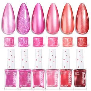 imageBeetles Pink Nail Polish Set  Hearts Aflutter 6 Colors Hot Pink Red Quick Dry Light Pink Spring Nails Polish Set Salon Long Lasting Glitter Gifts for Her0Hearts Aflutter