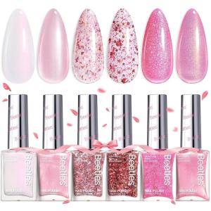 imageBeetles Pink Nail Polish Set  Hearts Aflutter 6 Colors Hot Pink Red Quick Dry Light Pink Spring Nails Polish Set Salon Long Lasting Glitter Gifts for HerPink Reverie
