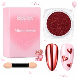 imageBeetles Red Chrome Nail Powder Mirror Effect Chrome Powder for Nails Metallic Red Gel Polish Nail Art DIY Decoration Gifts for Women1Clear