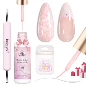 imageBeetles Red Gel Liner Nail Polish 7ml French Tip Gel Nail Polish Swirl Nails Art Paint for Thin French Tip Line Nails Art Soak off Uv Lamp Manicure Salon Gifts for WomenCotton Candy